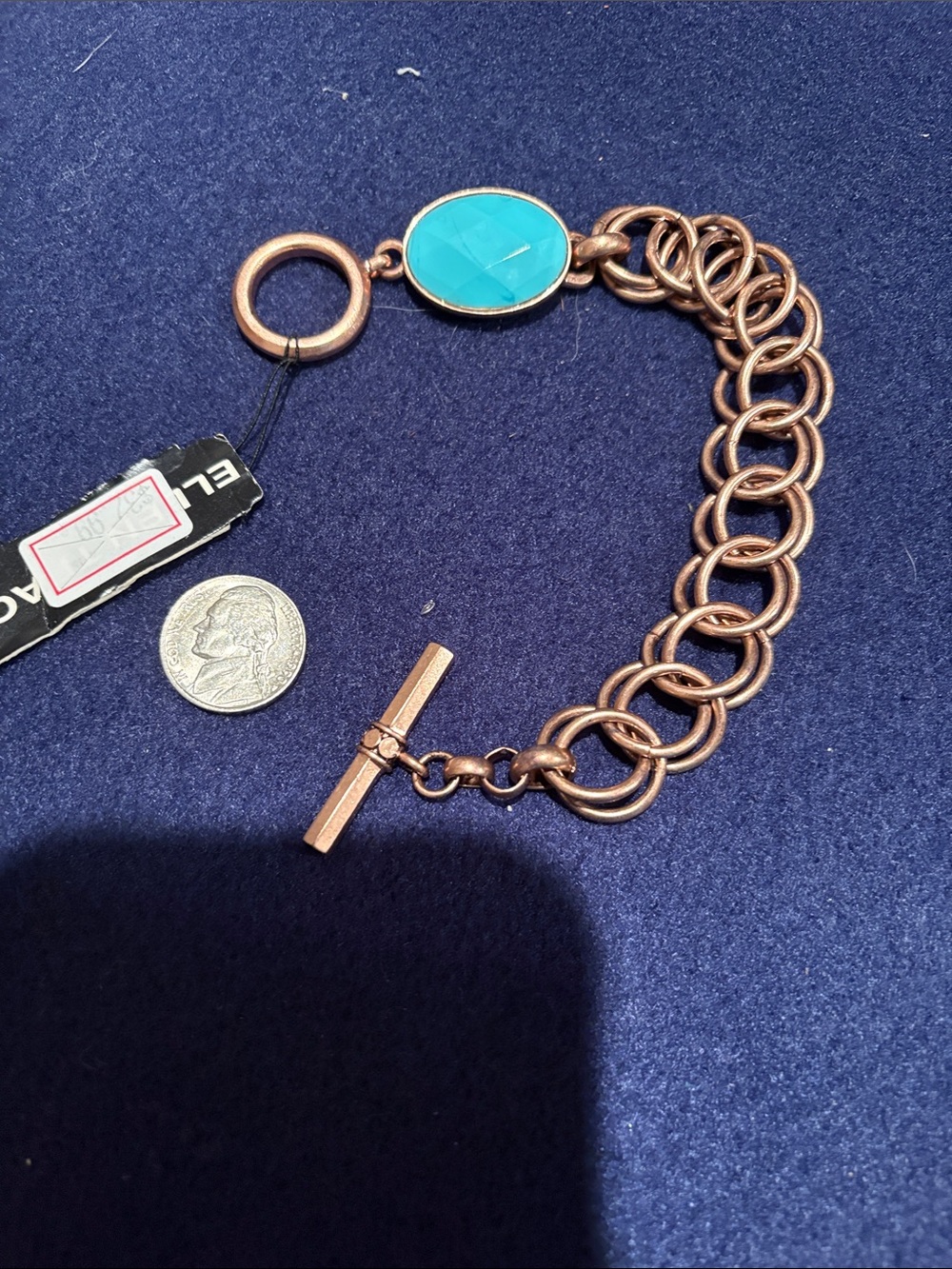 Ellen Tracy Copper Chain Bracelet with Turquoise Stone -